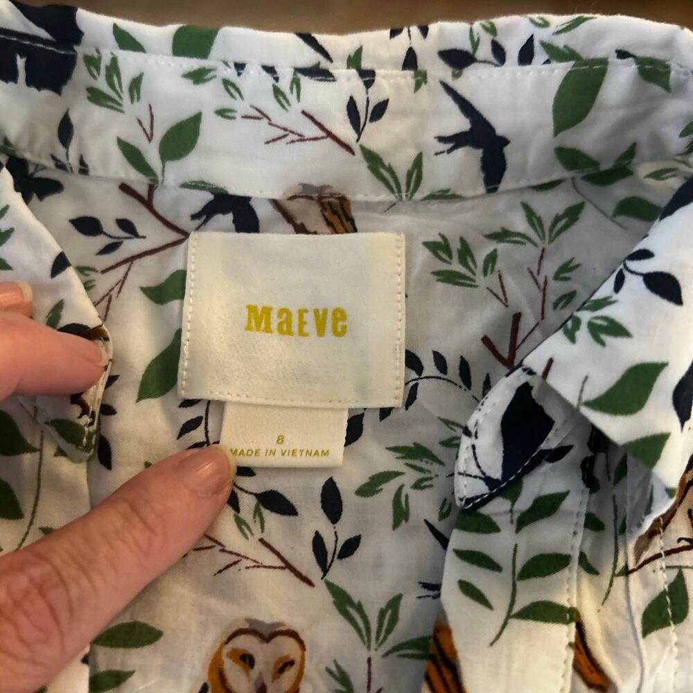 Maeve Anthropologie Blouse Owl Print Long Sleeve S Boho Cottagecore Button - Picture 7 of 10